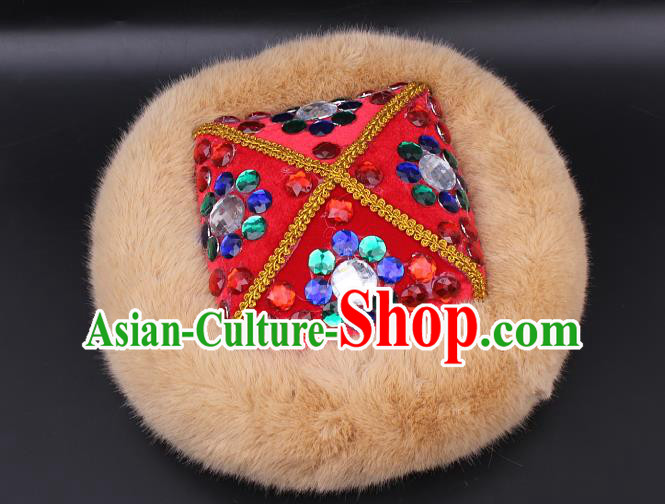 Chinese Xinjiang Ethnic Woman Performance Headwear Traditional Uygur Nationality Folk Dance Red Hat