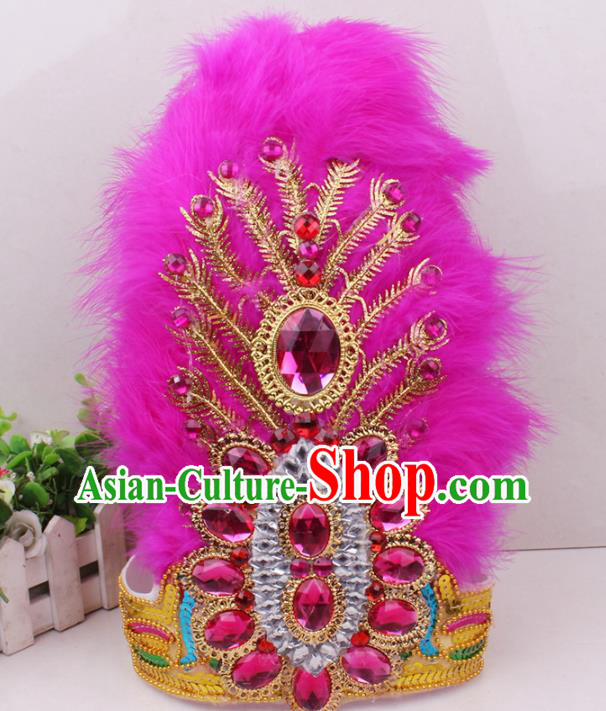 Chinese Ethnic Folk Dance Hair Clasp Uygur Nationality Rosy Feather Hat Traditional Xinjiang Dance Headwear