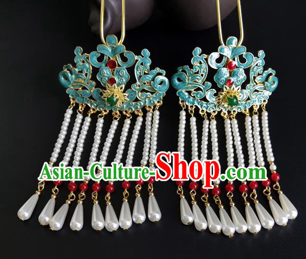 China Ancient Imperial Concubine Hairpin Traditional Qing Dynasty Court Pearls Tassel Hair Stick