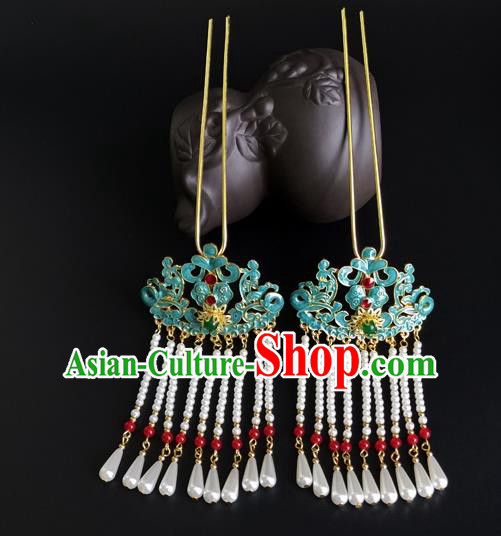 China Ancient Imperial Concubine Hairpin Traditional Qing Dynasty Court Pearls Tassel Hair Stick