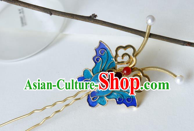 China Ancient Princess Hairpin Traditional Qing Dynasty Court Blueing Butterfly Hair Stick