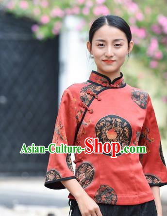 Chinese Traditional Qing Dynasty Red Silk Shirt Clothing Tang Suit Blouse National Woman Upper Outer Garment