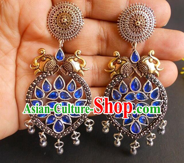 Asian Indian Classical Blue Crystal Earrings India Bollywood Performance Ear Accessories