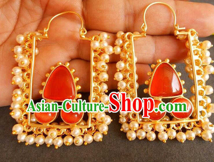 Asian Indian Folk Dance Earrings India Bollywood Princess Pearls Ear Accessories