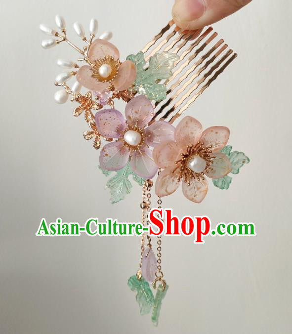 China Ancient Princess Pearls Hair Comb Traditional Hanfu Hair Accessories