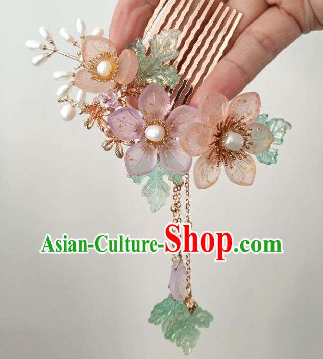 China Ancient Princess Pearls Hair Comb Traditional Hanfu Hair Accessories