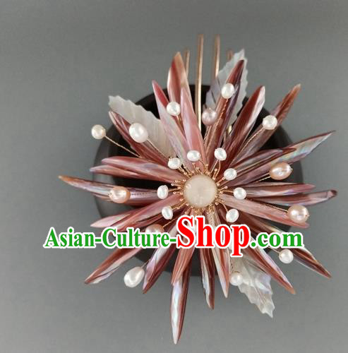 China Ancient Imperial Consort Chrysanthemum Hairpin Traditional Song Dynasty Shell Hair Stick