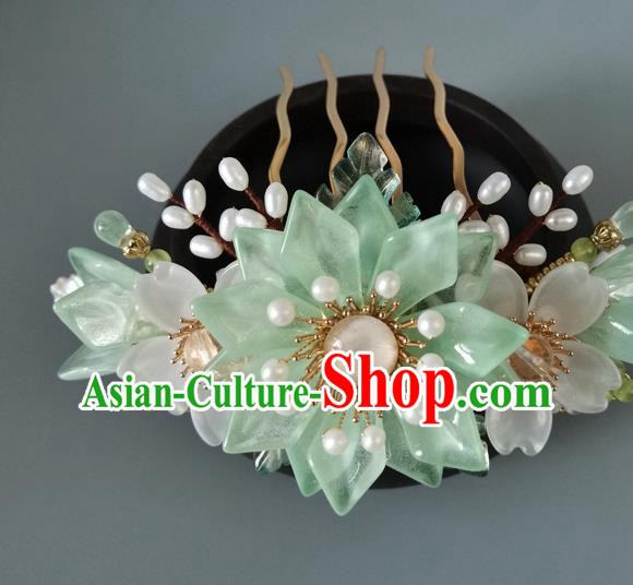 China Ancient Palace Lady Hairpin Traditional Song Dynasty Princess Green Lotus Hair Comb