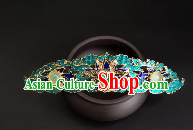 China Ancient Empress Hairpin Traditional Ming Dynasty Blueing Lotus Hair Crown