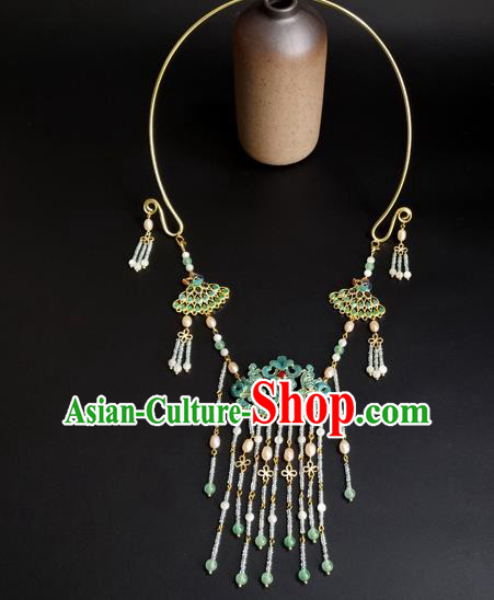 Chinese Ming Dynasty Noble Lady Necklace Ancient Princess Beads Tassel Necklet Accessories