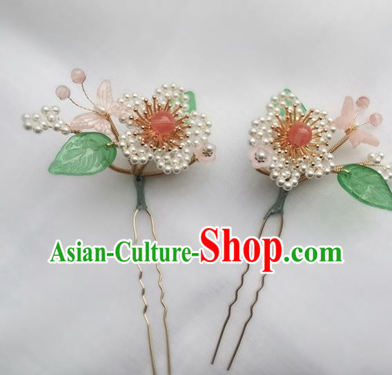 China Ancient Palace Lady Hairpin Traditional Song Dynasty Beads Plum Blossom Hair Stick