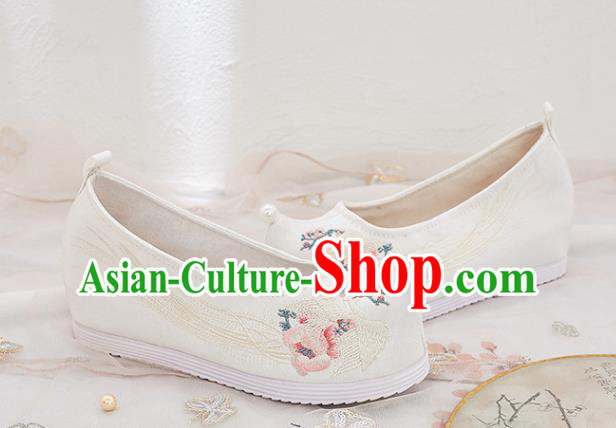 China Traditional White Cloth Shoes Handmade Ancient Princess Shoes National Embroidered Phoenix Shoes