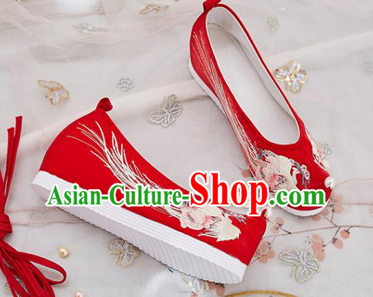 China National Embroidered Phoenix Shoes Traditional Red Cloth Shoes Handmade Ancient Princess Shoes