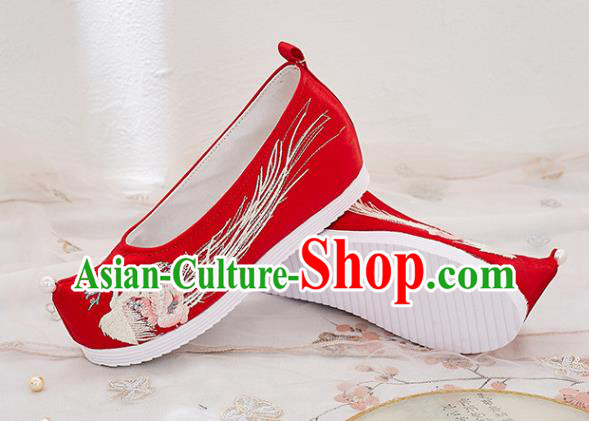 China National Embroidered Phoenix Shoes Traditional Red Cloth Shoes Handmade Ancient Princess Shoes