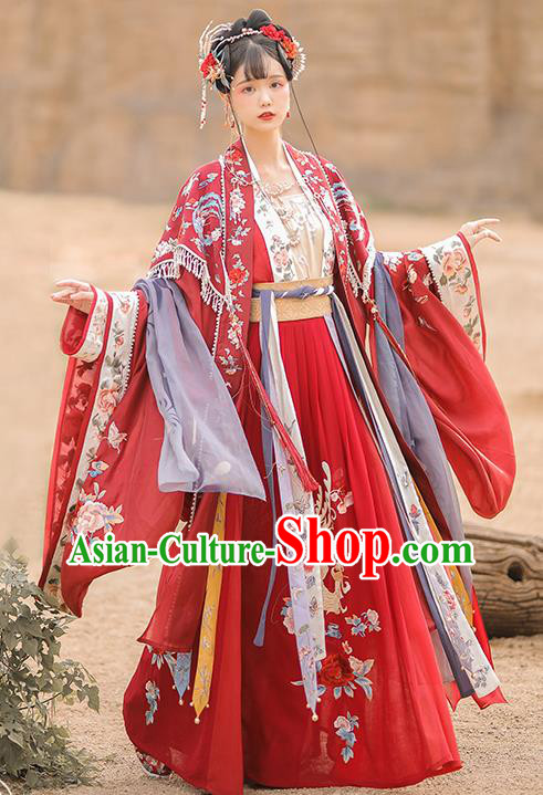 Traditional China Song Dynasty Wedding Historical Clothing Ancient Royal Princess Red Hanfu Dress Complete Set