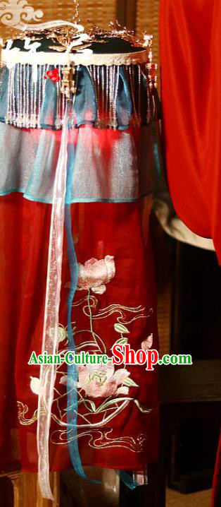 China Ancient Palace Lantern Traditional Song Dynasty Red Silk Portable Lamp Handmade Embroidered Lotus Lantern