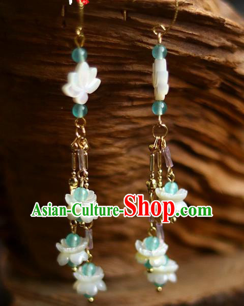 China Traditional Song Dynasty Shell Lotus Tassel Earrings Handmade Ancient Princess Ear Accessories