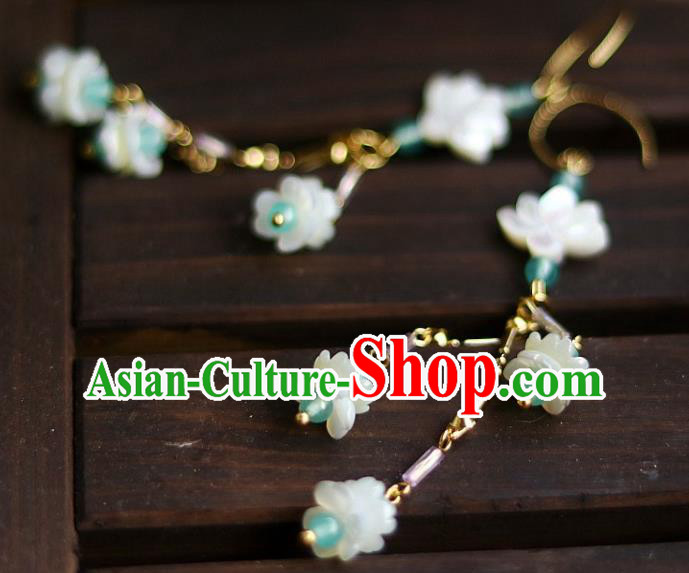 China Traditional Song Dynasty Shell Lotus Tassel Earrings Handmade Ancient Princess Ear Accessories
