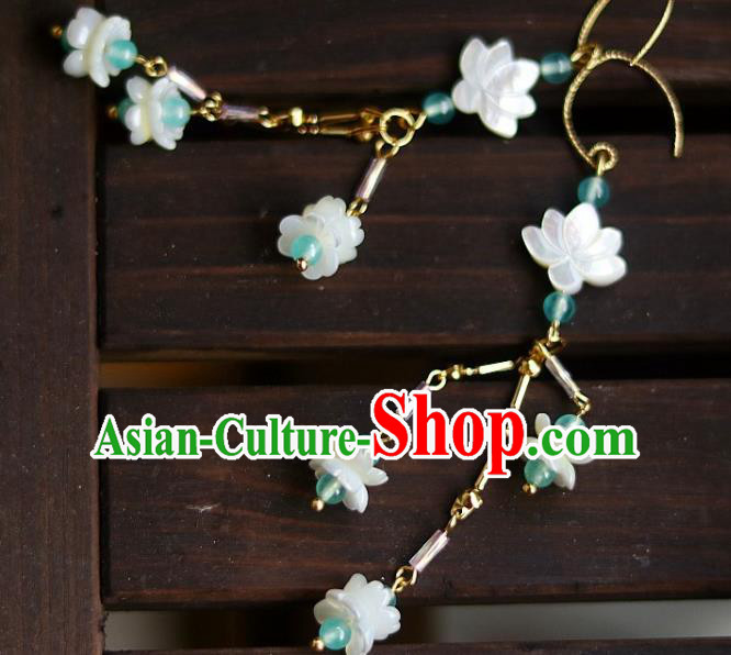 China Traditional Song Dynasty Shell Lotus Tassel Earrings Handmade Ancient Princess Ear Accessories