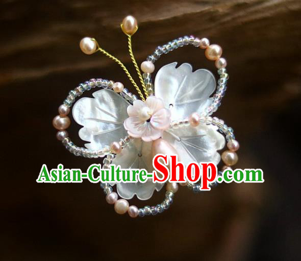 Chinese Ancient Princess Pearls Hairpin Traditional Song Dynasty Shell Butterfly Hair Stick