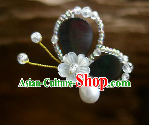 Chinese Ancient Princess Shell Plum Hairpin Traditional Song Dynasty Beads Butterfly Hair Stick