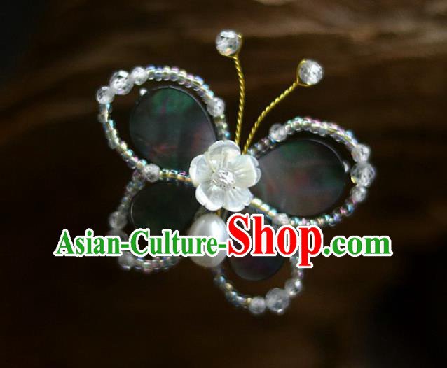 Chinese Ancient Princess Beads Butterfly Hairpin Traditional Song Dynasty Shell Plum Hair Stick