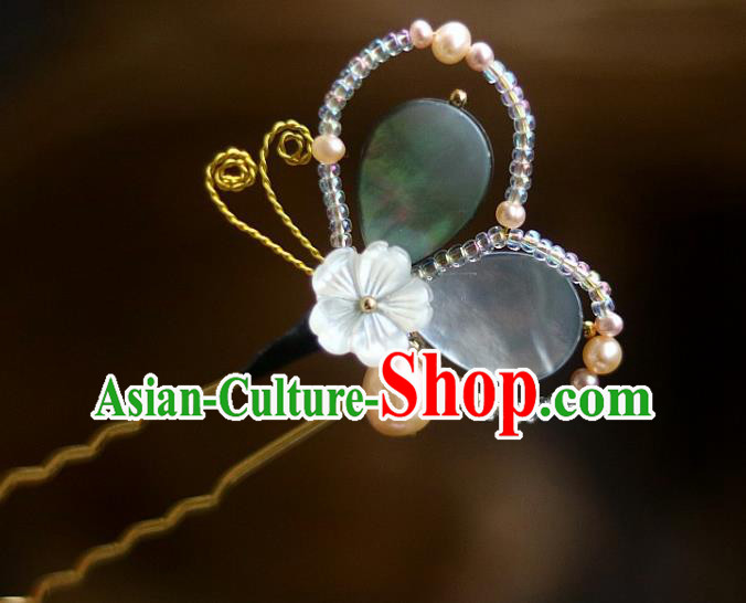 Chinese Ancient Princess Beads Butterfly Hairpin Traditional Song Dynasty Shell Plum Hair Stick