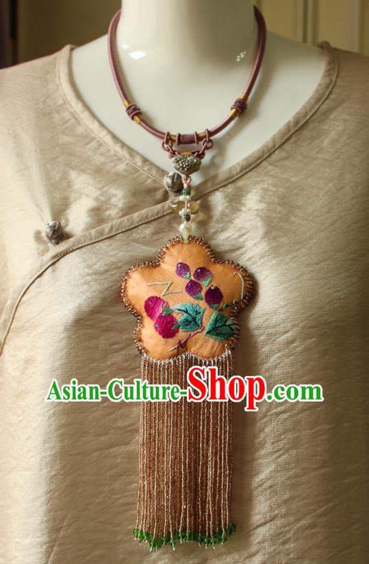 China Handmade Embroidered Sachet Necklet Accessories Traditional Cheongsam Beads Long Tassel Necklace