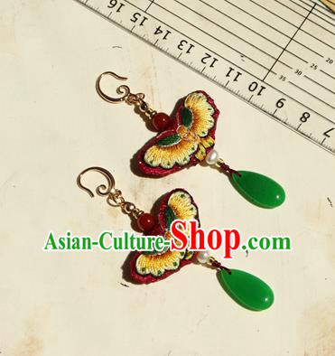 China Classical Cheongsam Embroidered Butterfly Ear Jewelry Handmade National Pearl Jade Earrings