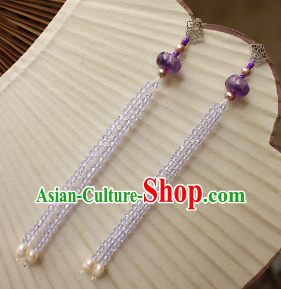 China Classical Cheongsam Pearls Tassel Ear Jewelry Handmade National Amethyst Earrings