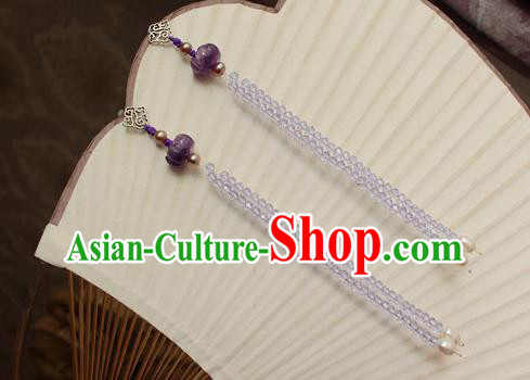 China Classical Cheongsam Pearls Tassel Ear Jewelry Handmade National Amethyst Earrings