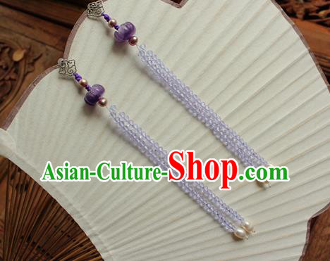 China Classical Cheongsam Pearls Tassel Ear Jewelry Handmade National Amethyst Earrings