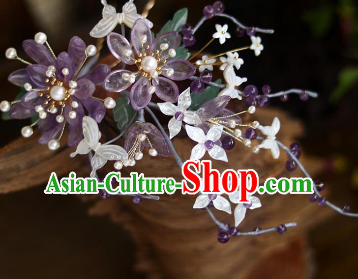 Chinese Ancient Princess Shell Butterfly Fragrans Hairpin Traditional Song Dynasty Court Amethyst Hair Stick