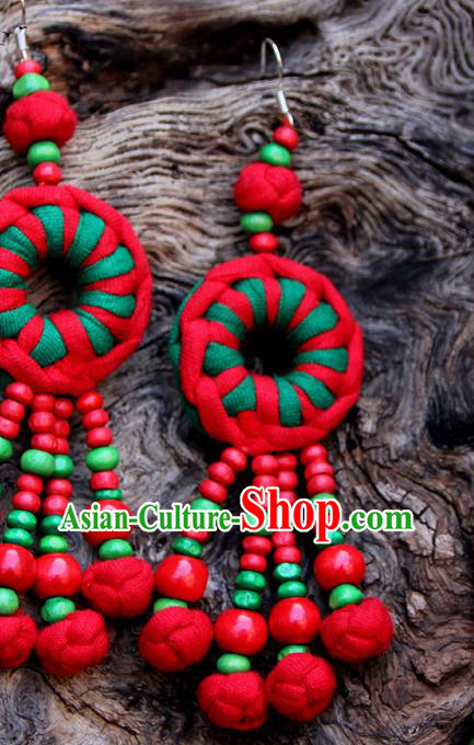 Chinese National Folk Dance Ear Accessories Yannan Ethnic Woman Earrings Handmade Cheongsam Ear Jewelry