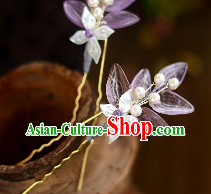 Chinese Ancient Palace Lady Shell Orchids Hairpin Traditional Song Dynasty Court Amethyst Hair Stick