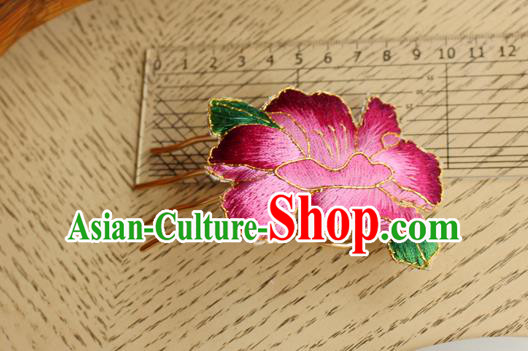 China Handmade Classical Cheongsam Hairpin National Embroidered Rosy Peony Hair Comb