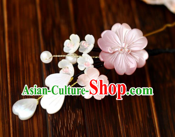 Chinese Ancient Princess Hairpin Traditional Song Dynasty Court Pink Shell Flower Hair Stick