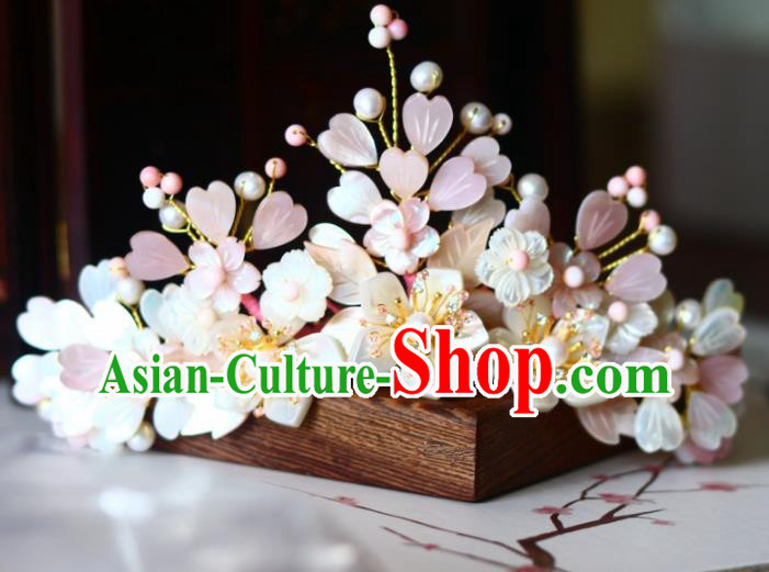 Chinese Ancient Imperial Concubine Hairpin Traditional Song Dynasty Court Shell Sakura Hair Crown
