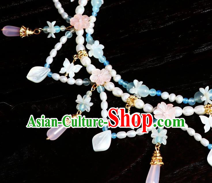 China Traditional Tang Dynasty Shell Butterfly Necklace Handmade Ancient Princess Tassel Necklet Accessories