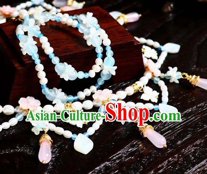 China Traditional Tang Dynasty Shell Butterfly Necklace Handmade Ancient Princess Tassel Necklet Accessories