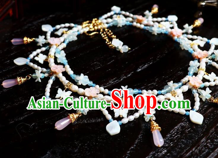 China Traditional Tang Dynasty Shell Butterfly Necklace Handmade Ancient Princess Tassel Necklet Accessories