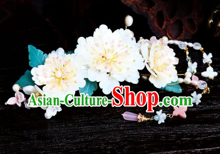 Chinese Ancient Princess Shell Peony Hairpin Traditional Song Dynasty Court Tassel Hair Stick