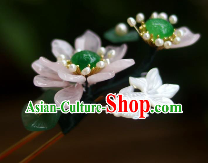 Chinese Ancient Princess Shell Goldfish Hairpin Traditional Song Dynasty Rose Quartz Lotus Hair Stick