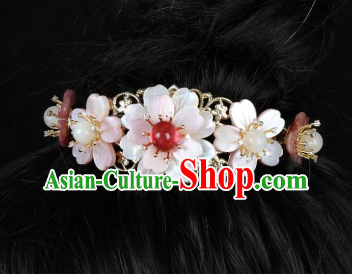 Chinese Ancient Palace Lady White Shell Sakura Hair Stick Traditional Tang Dynasty Princess Hair Crown