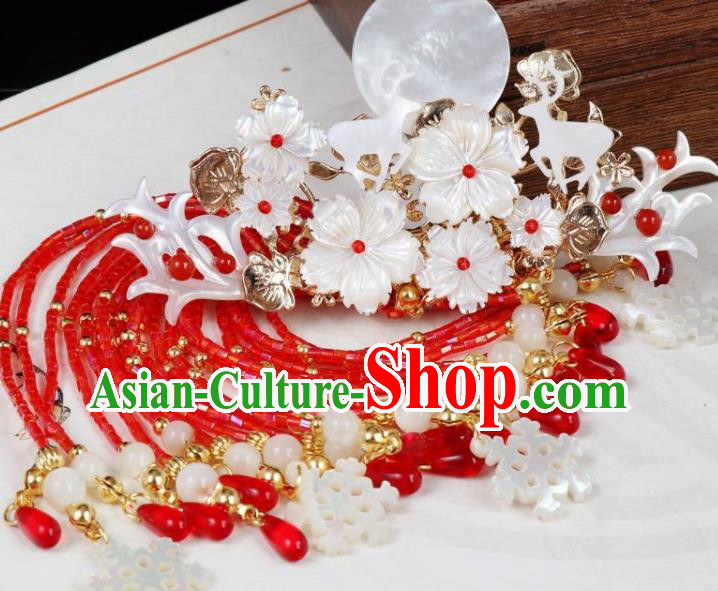 Chinese Ancient Princess Hair Accessories Traditional Tang Dynasty Red Beads Tassel Hair Claw