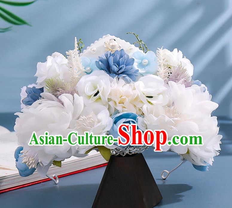 Chinese Ancient Court Woman Hair Accessories Traditional Song Dynasty Imperial Consort Silk Flowers Hair Crown