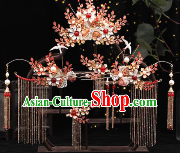 Chinese Ancient Bride Hair Crown and Hairpin Traditional Wedding Hair Accessories Full Set