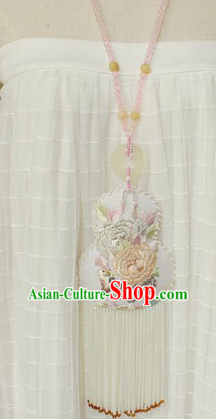 China Traditional Cheongsam Necklace Accessories Handmade Double Side Embroidered Gourd Tassel Necklet