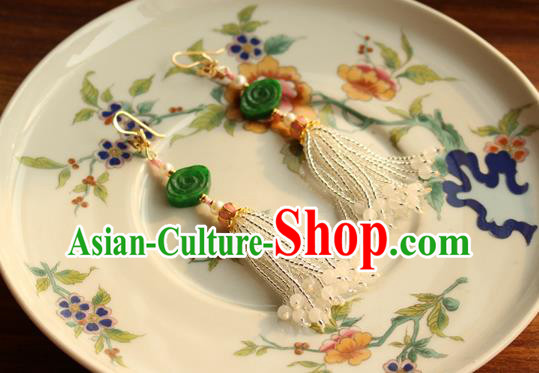 China Classical Cheongsam Jade Cloud Ear Jewelry Handmade National Pearls Tassel Earrings