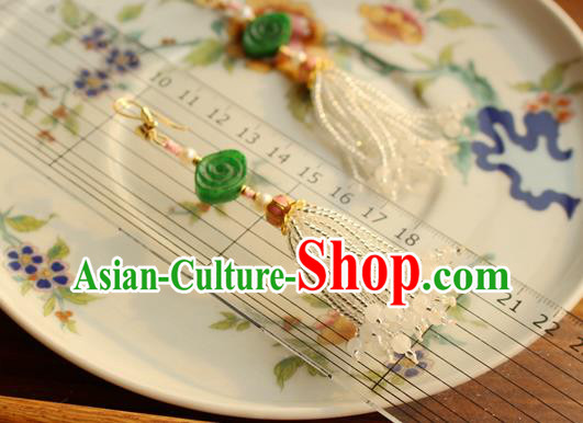 China Classical Cheongsam Jade Cloud Ear Jewelry Handmade National Pearls Tassel Earrings